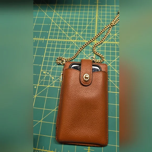 COACH Brown Leather Crossbody Phone Bag - Picture 13 of 15